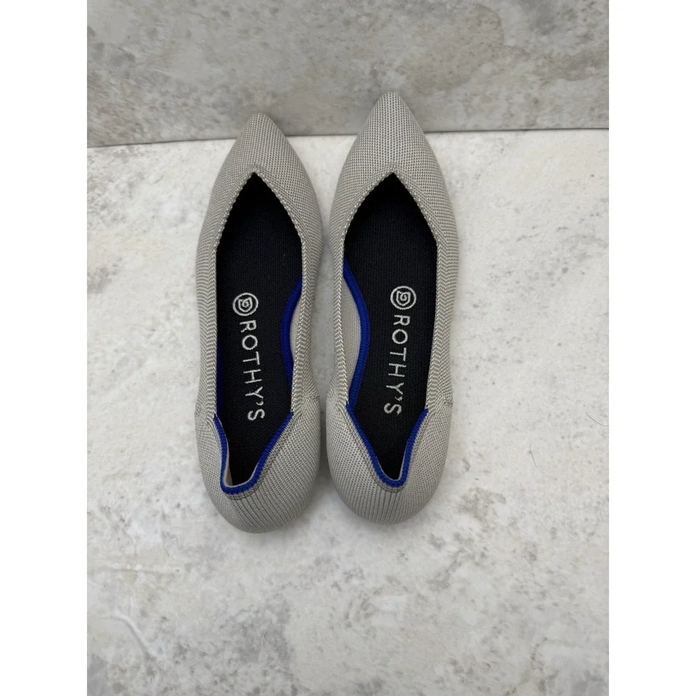 Rothy's The Point Flats Women's Size 7 Knit Cloud Gray V Shaped Slip-on Shoes